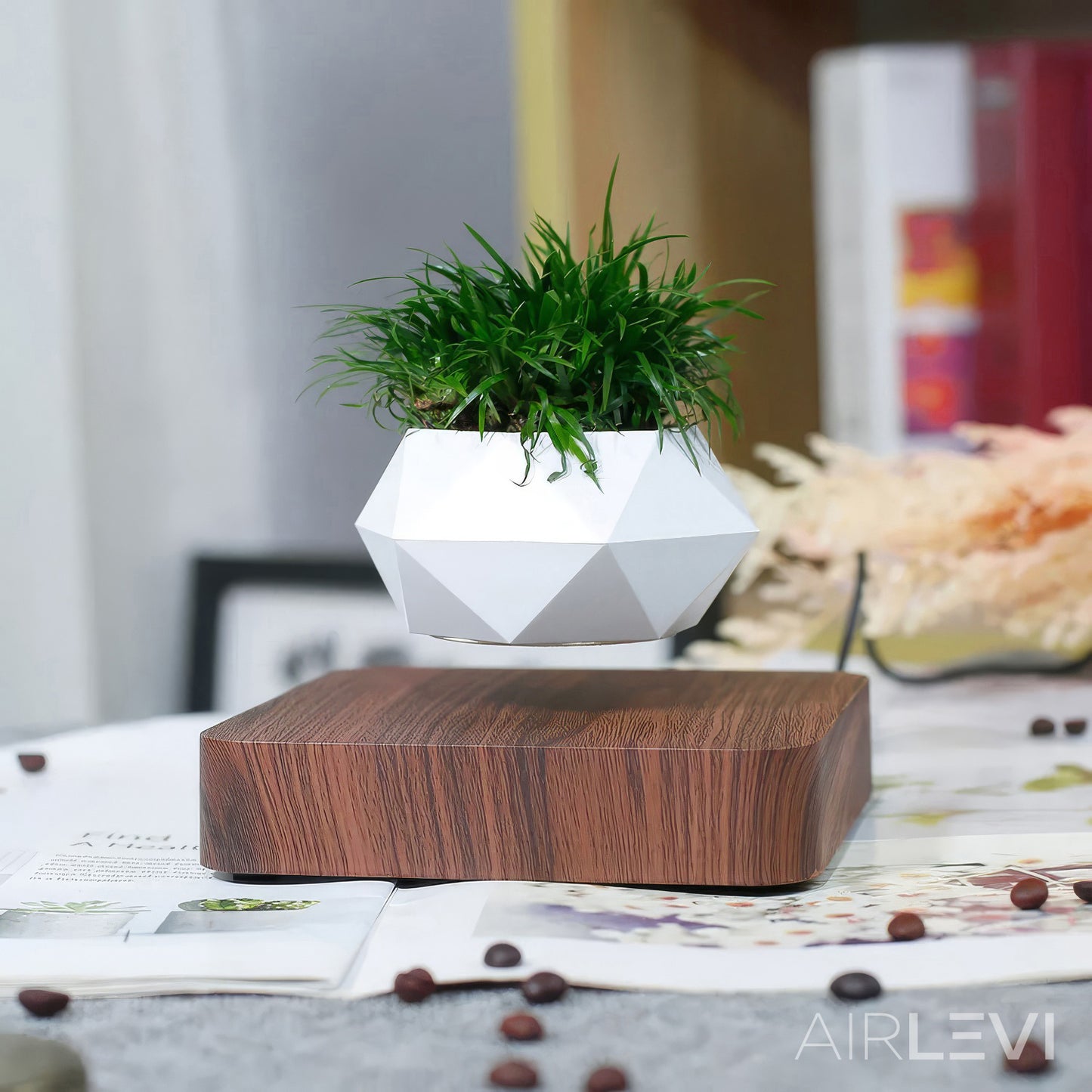 AirLevi™ Square Base Flying Bowl Dark Wood