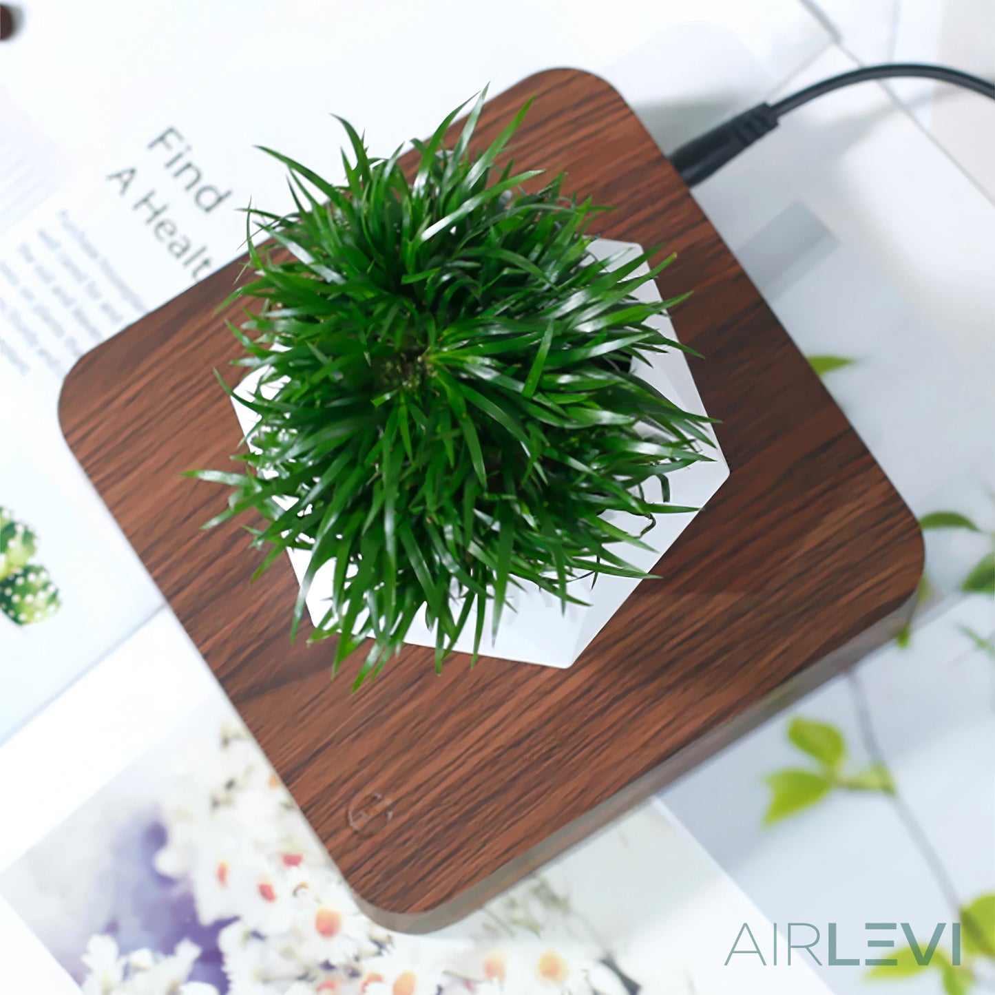 AirLevi™ Square Base Flying Bowl Dark Wood